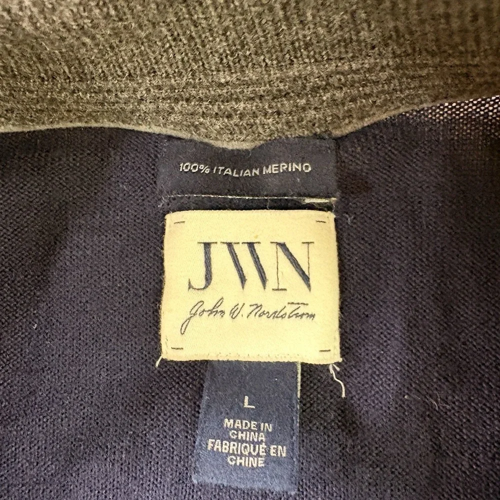 JWN Nordstrom Mens 1/4 zip Italian Merino Wool Pullover Sweater L Blue Preppy